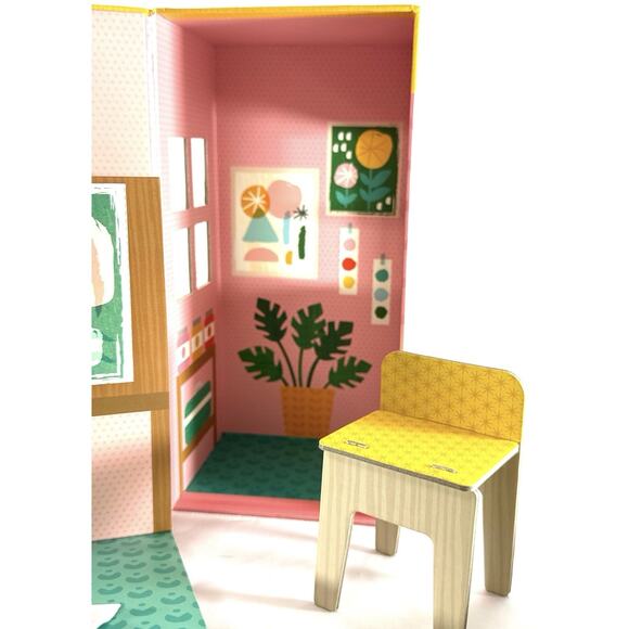 Petit Collage Cardboard Dollhouse Art Studio Playset w/ Plush Bear & Furniture - Picture 2 of 7